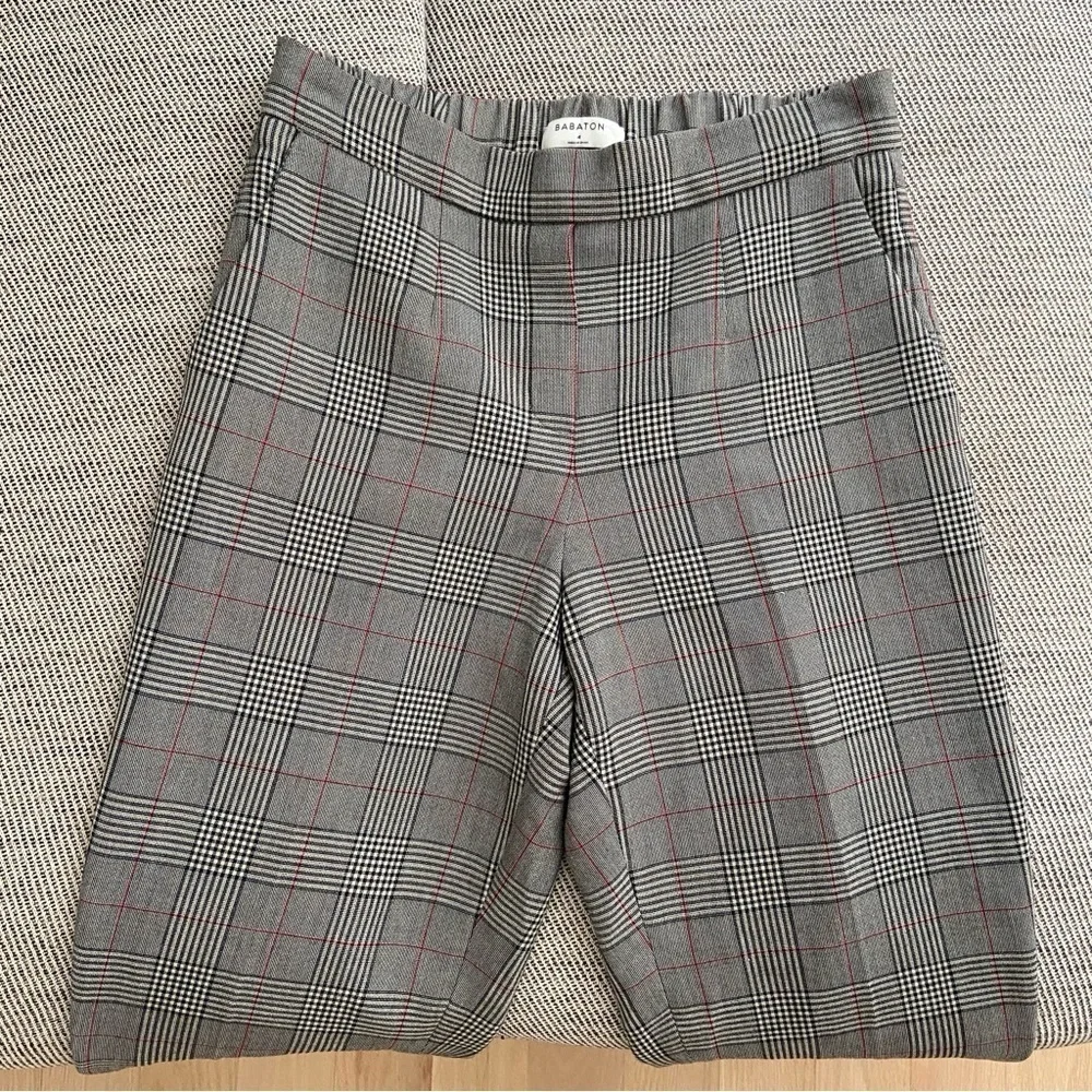 Aritzia Babaton Conan Pant Grey Check Print High Rise Pull On Trousers size 4 - Picture 3 of 9